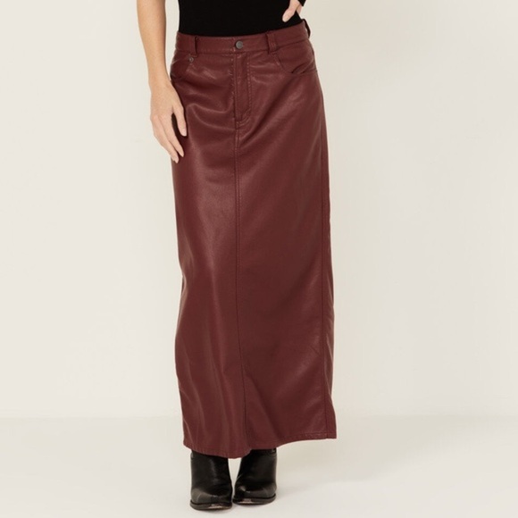 Free People Womens City Slicker Faux Leather Black Western Maxi Skirt size 10 - Picture 1 of 11
